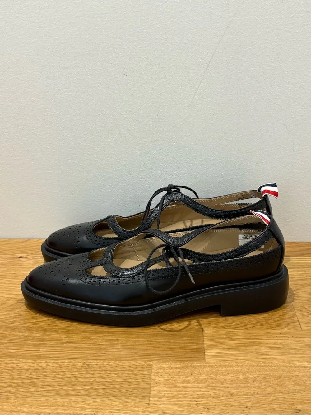 Thom Browne Black Leather Mary Jane Laser Cut Oxfords